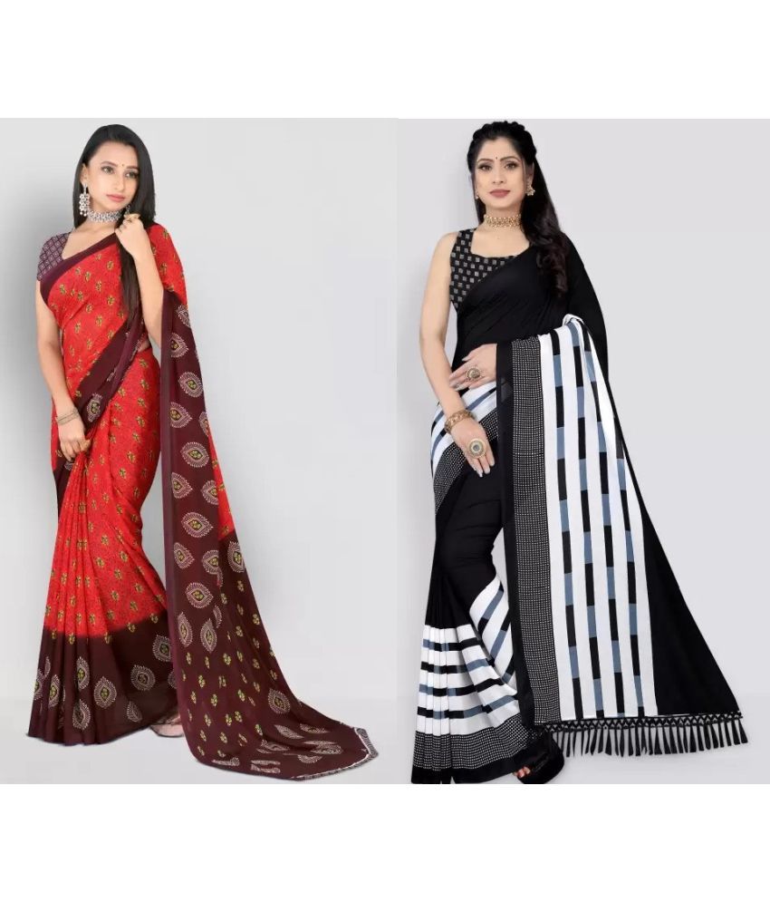     			Vibhagyaa Georgette Printed Saree With Blouse Piece ( Multicolor , Pack of 2 )