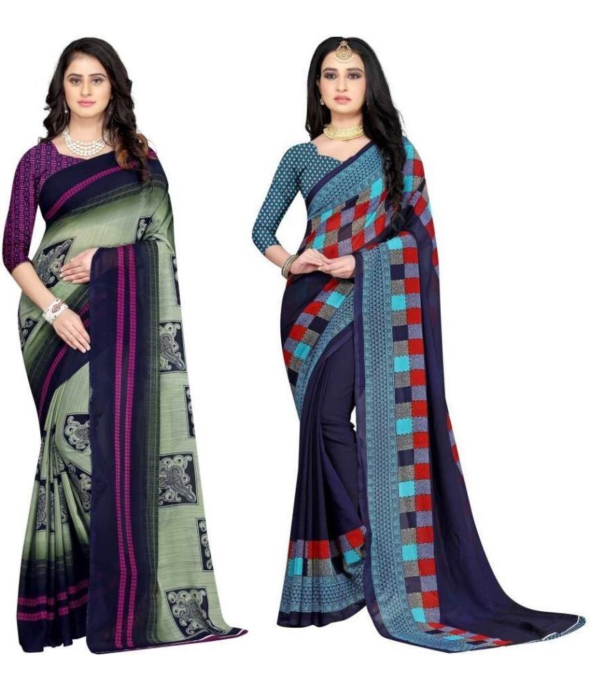     			Vibhagyaa Georgette Printed Saree With Blouse Piece ( Multicolor , Pack of 2 )