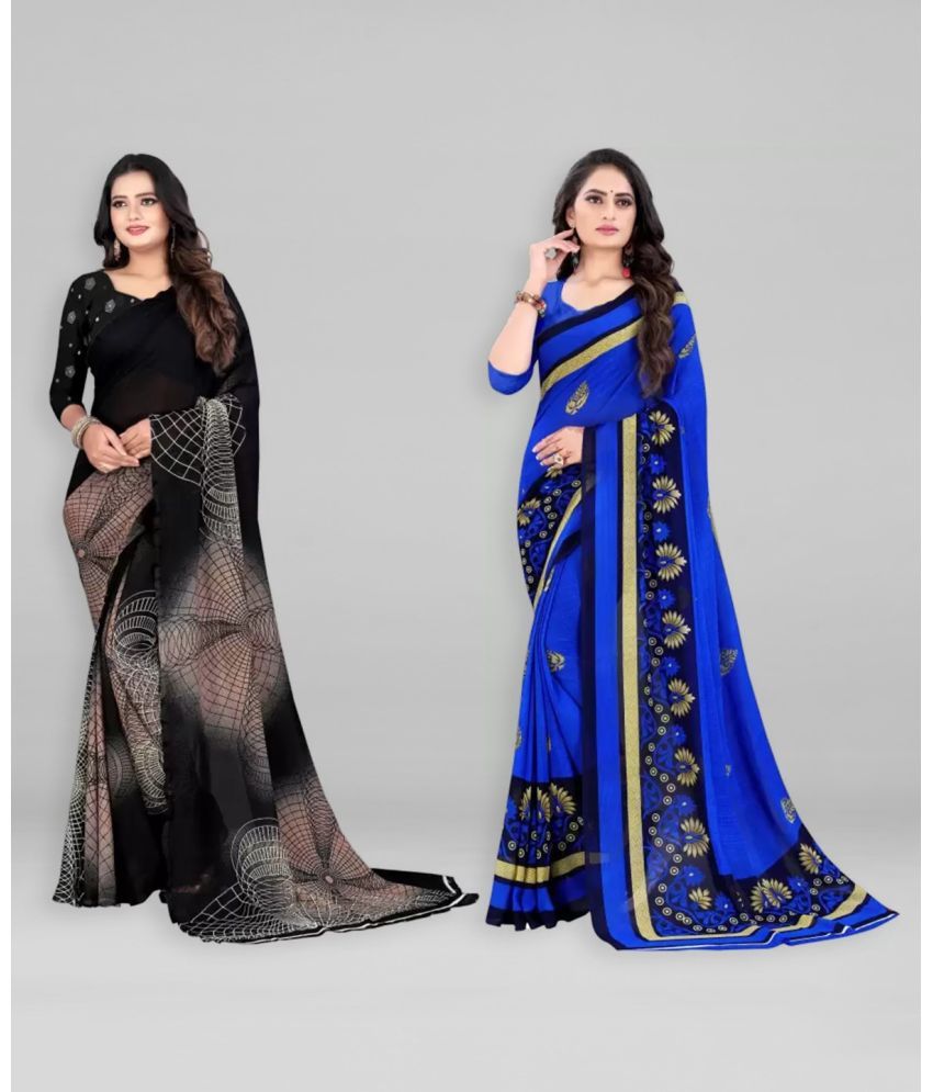     			Vibhagyaa Georgette Printed Saree With Blouse Piece ( Multicolor , Pack of 2 )