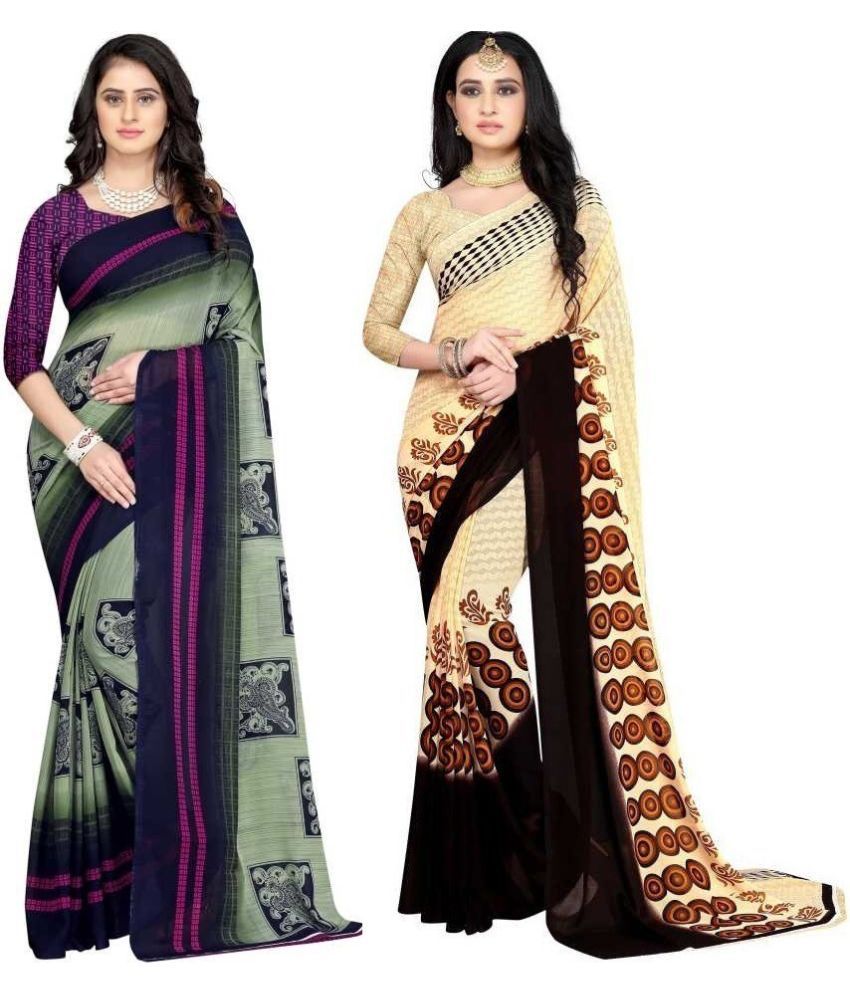     			Vibhagyaa Georgette Printed Saree With Blouse Piece ( Multicolor , Pack of 2 )