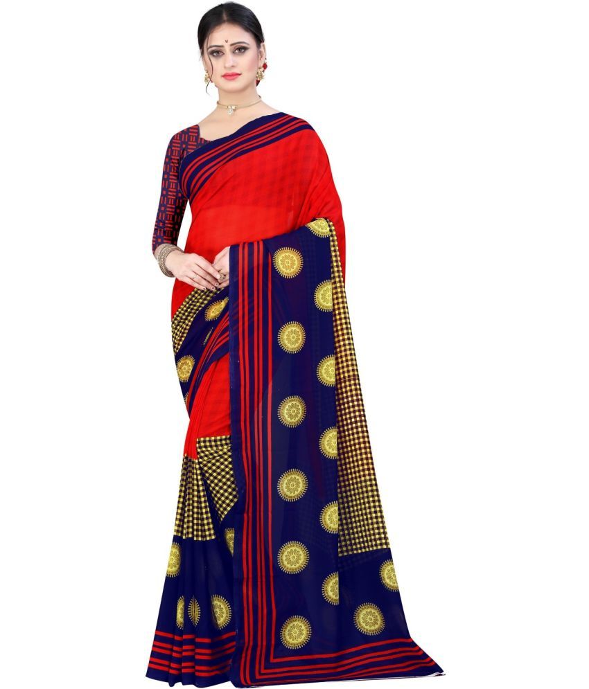     			Vibhagyaa Georgette Printed Saree With Blouse Piece ( Red , Pack of 1 )