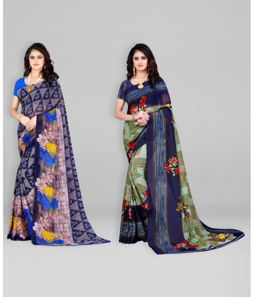     			Vibhagyaa Georgette Printed Saree With Blouse Piece ( Multicolor , Pack of 2 )