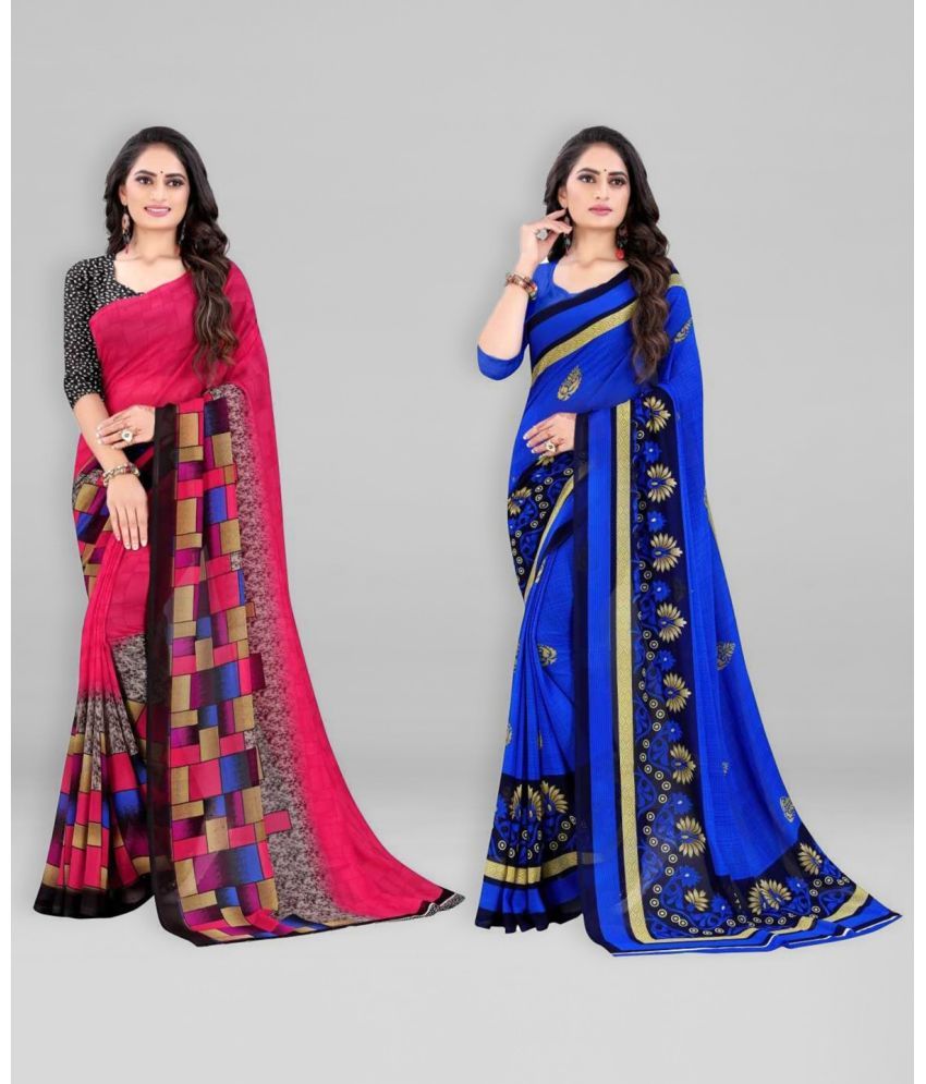     			Vibhagyaa Georgette Printed Saree With Blouse Piece ( Multicolor , Pack of 2 )