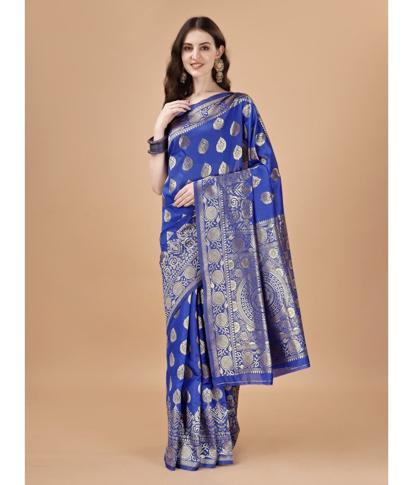     			Vibhagyaa Silk Self Design Saree With Blouse Piece ( Blue , Pack of 1 )