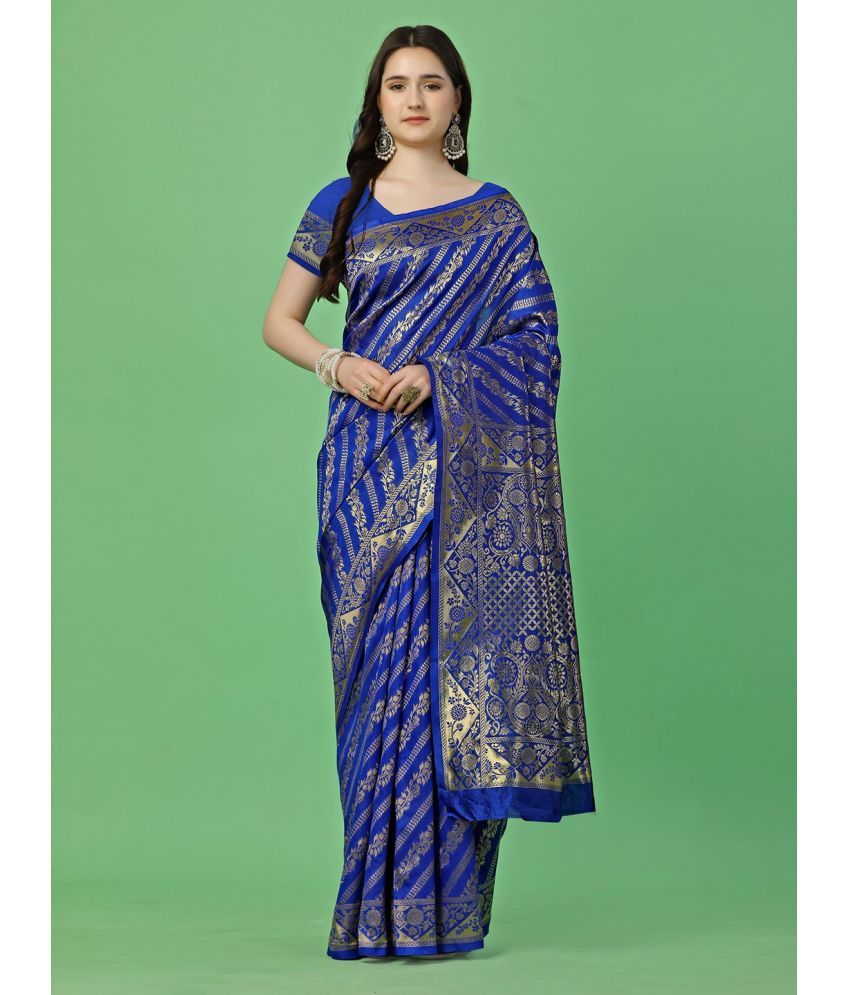     			Vibhagyaa Silk Self Design Saree With Blouse Piece ( Blue , Pack of 1 )