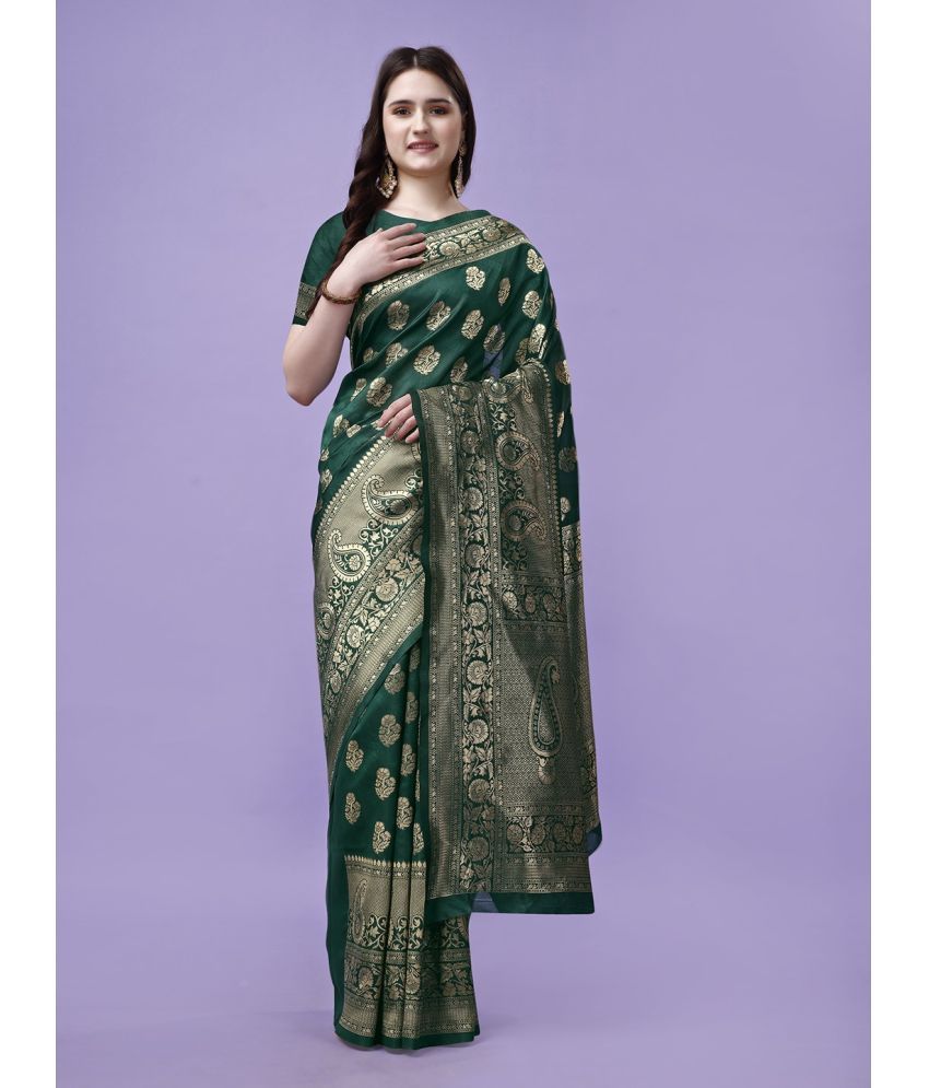     			Vibhagyaa Silk Self Design Saree With Blouse Piece ( Green , Pack of 1 )