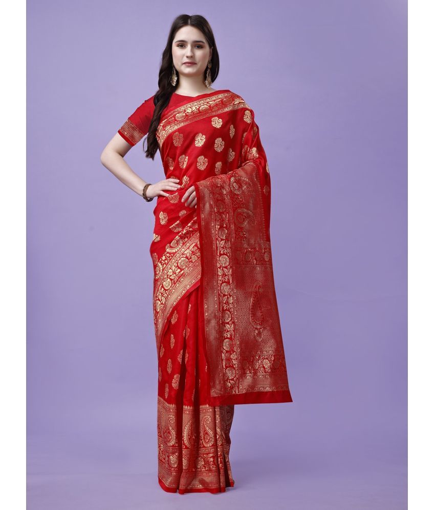     			Vibhagyaa Silk Self Design Saree With Blouse Piece ( Red , Pack of 1 )