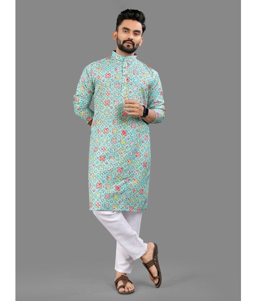     			allan peter Blue Cotton Blend Men's Regular Kurta ( Pack of 1 )