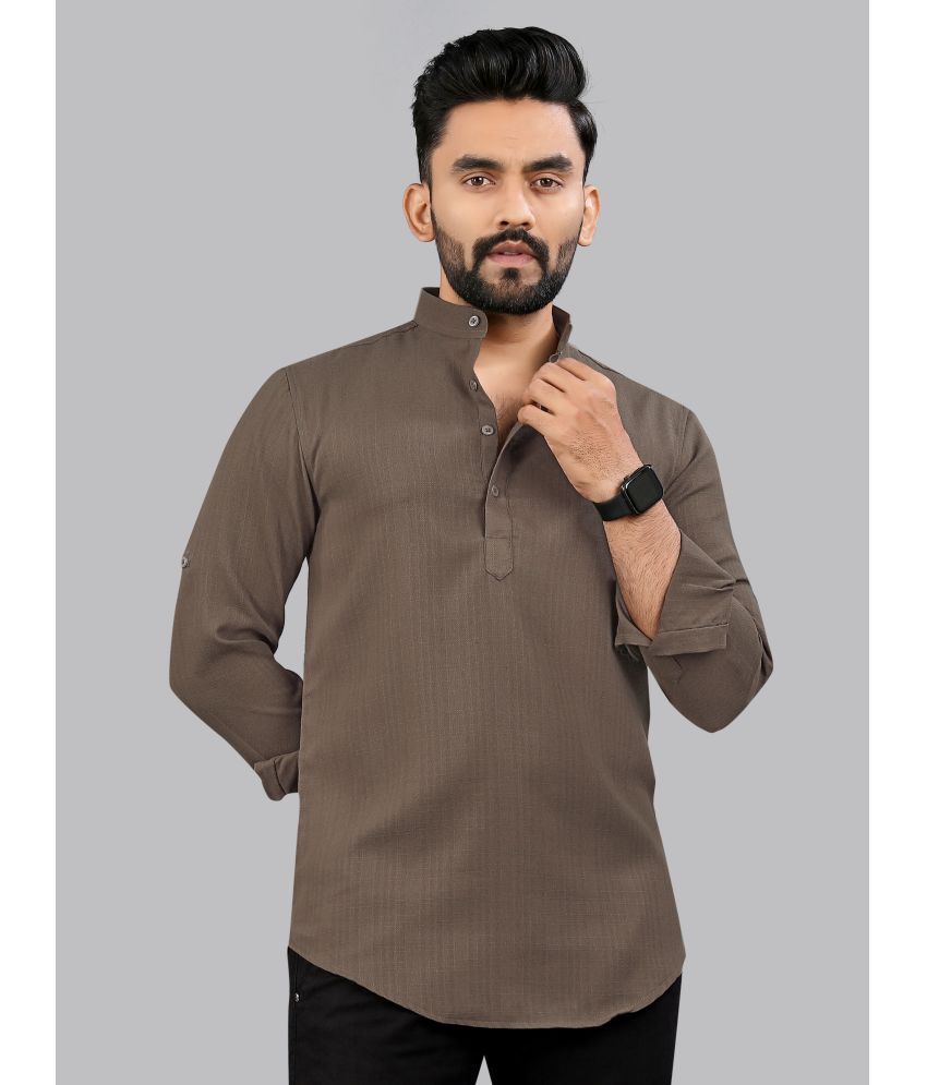     			allan peter Brown Cotton Blend Men's Shirt Style Kurta ( Pack of 1 )