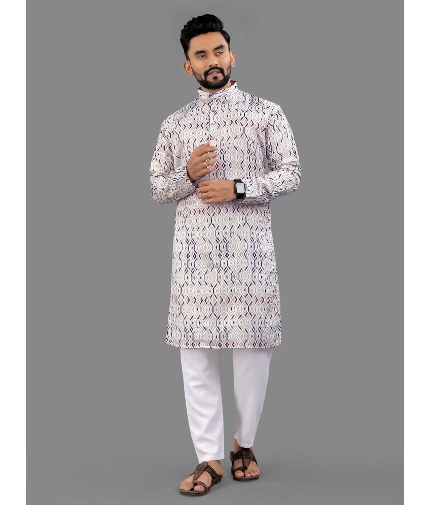     			allan peter White Cotton Blend Men's Regular Kurta ( Pack of 1 )