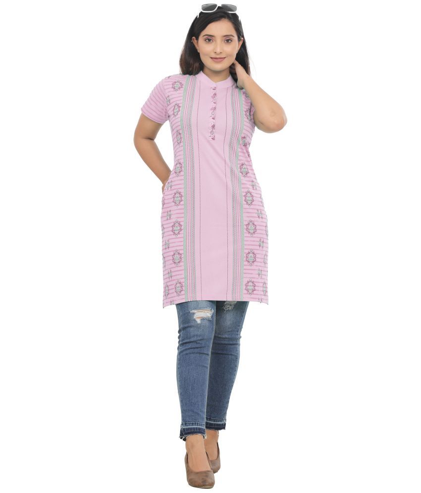     			just love Pack of 1 Cotton Blend Printed Straight Women's Kurti - ( Pink )