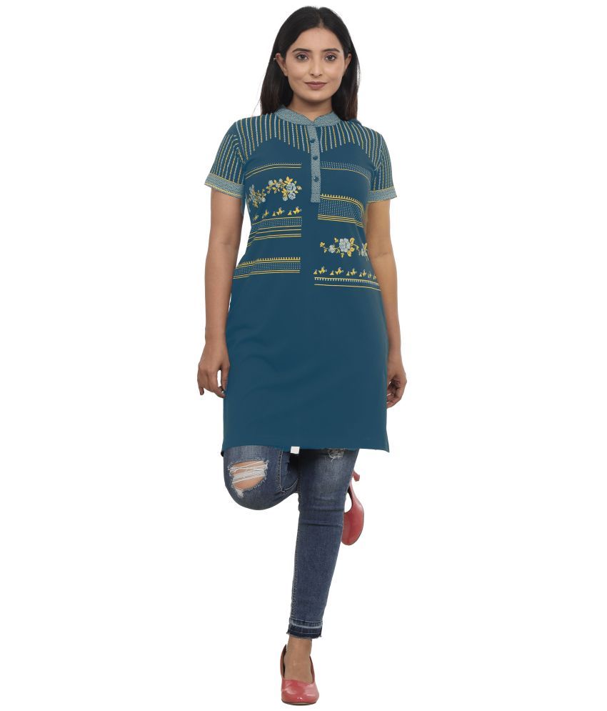     			just love Pack of 1 Cotton Blend Printed Straight Women's Kurti - ( Blue )