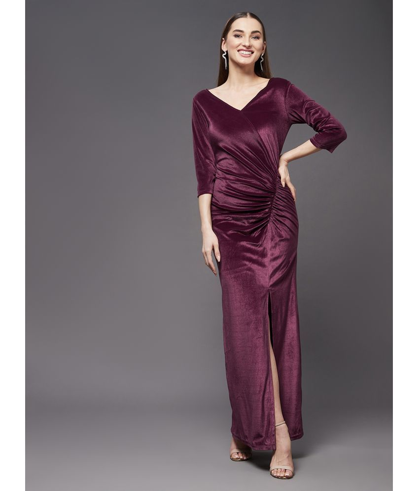     			Miss Chase Velvet Solid Full Length Women's Wrap Dress - Mauve ( Pack of 1 )