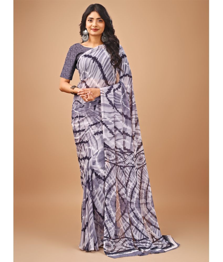     			Vibhagyaa Chiffon Printed Saree With Blouse Piece ( Grey , Pack of 1 )