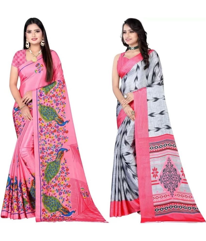     			Vibhagyaa Crepe Printed Saree With Blouse Piece ( Multicolor , Pack of 2 )