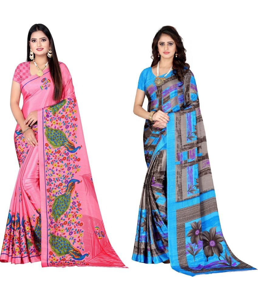     			Vibhagyaa Crepe Printed Saree With Blouse Piece ( Multicolor , Pack of 2 )