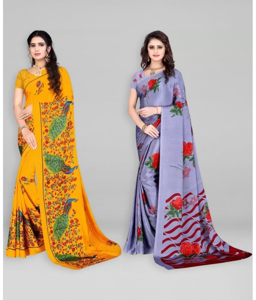     			Vibhagyaa Crepe Printed Saree With Blouse Piece ( Multicolor , Pack of 2 )