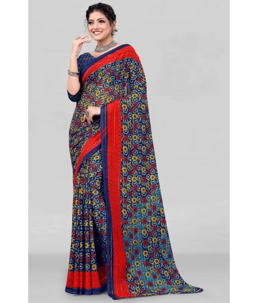     			Vibhagyaa Georgette Printed Saree With Blouse Piece ( Blue , Pack of 1 )