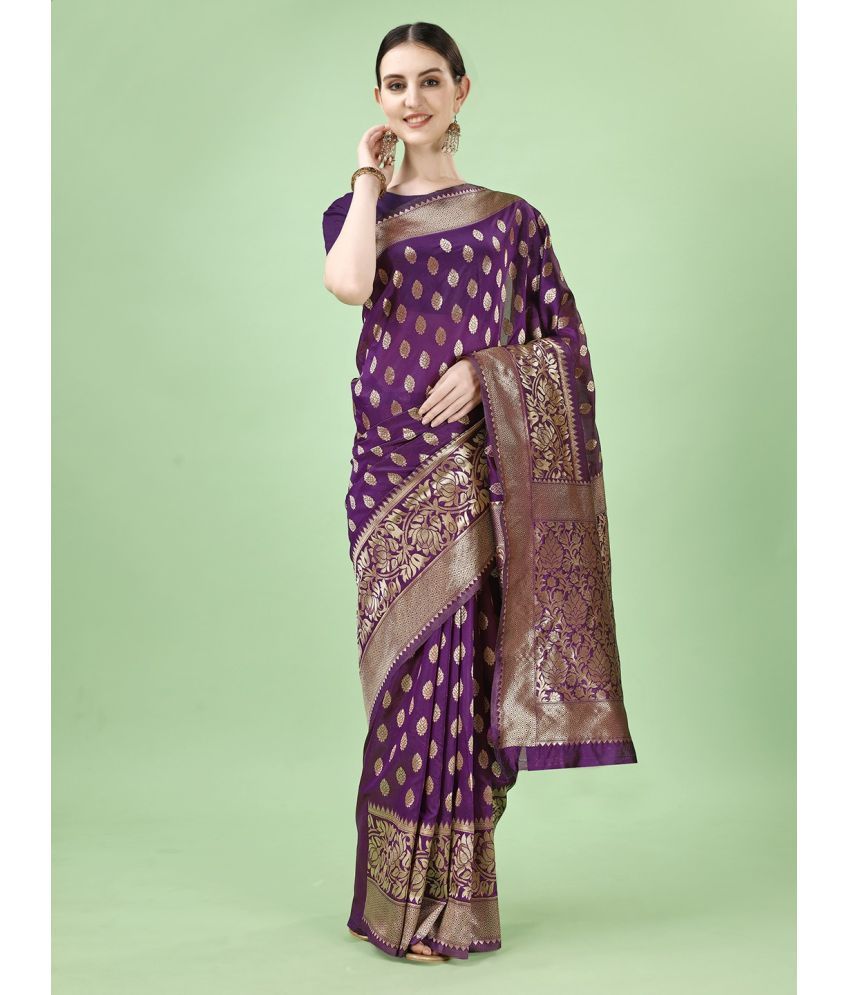     			Vibhagyaa Silk Self Design Saree With Blouse Piece ( Purple , Pack of 1 )