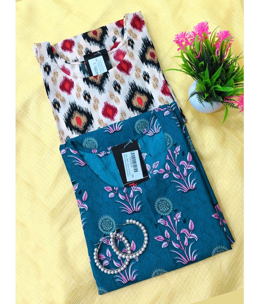     			Ethnicbasket Pack of 2 Crepe Printed Straight Women's Kurti - ( Multicolor3 )