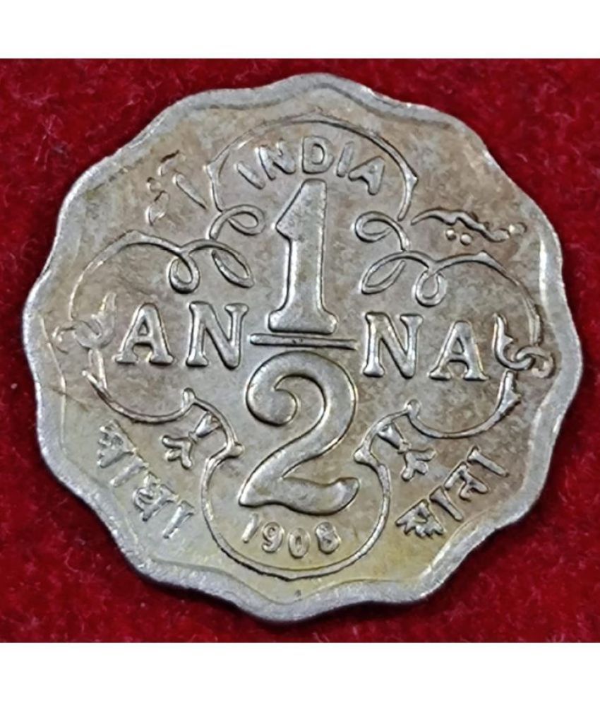     			1908 British India 1/2 ANNA Edward Extremely Rare Coin