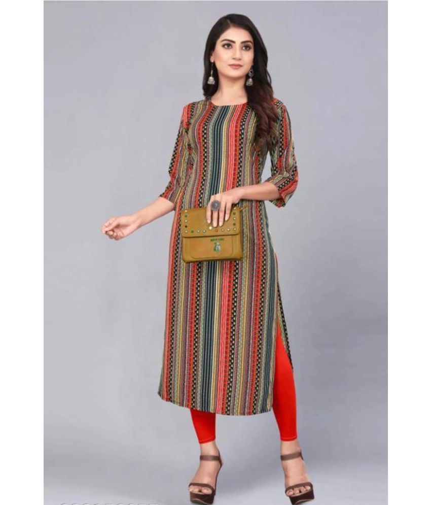     			AK FASHION MALL Pack of 1 Crepe Printed Straight Women's Kurti - ( Multicolor )