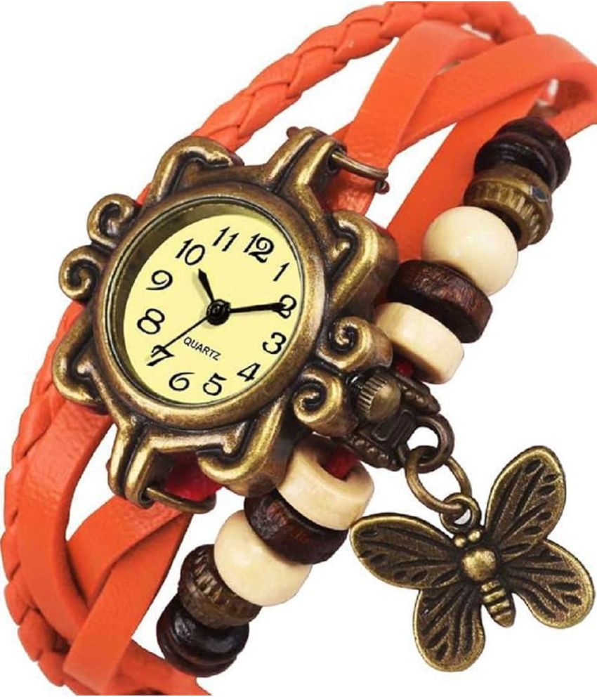     			DECLASSE Orange Leather Analog Womens Watch