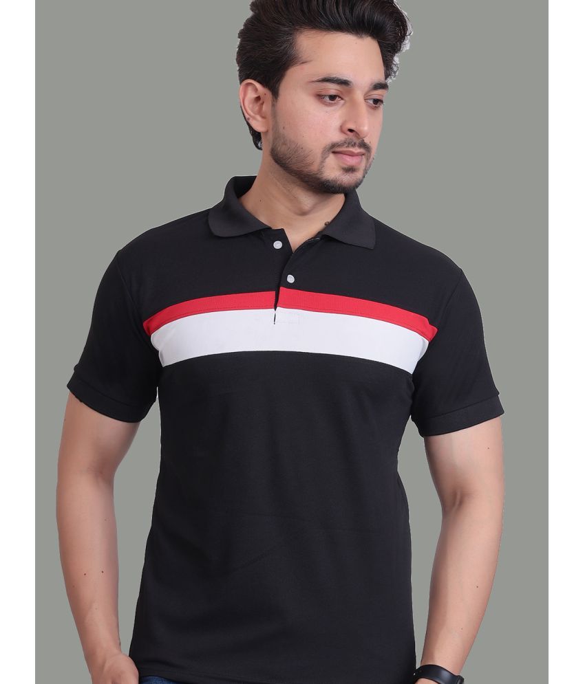     			DENNIN Pack of 1 Cotton Blend Regular Fit Colorblock Half Sleeves Men's Polo T Shirt ( Black )