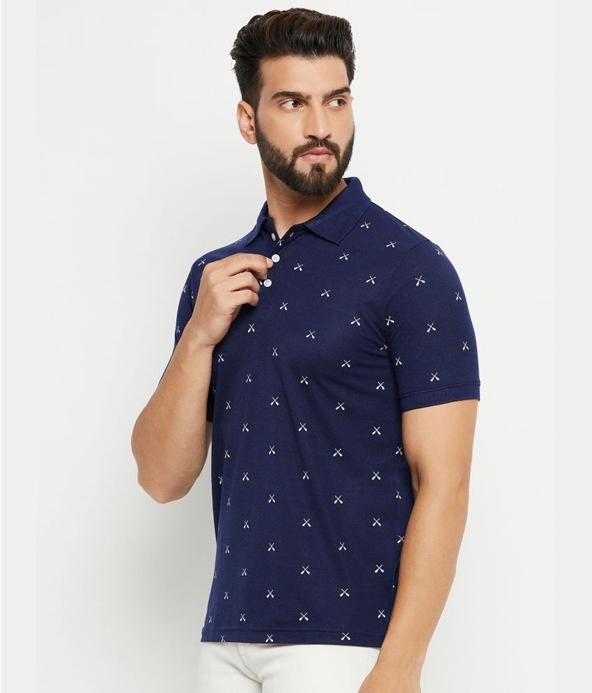     			DENNIN Pack of 1 Cotton Blend Regular Fit Printed Half Sleeves Men's Polo T Shirt ( Navy Blue )