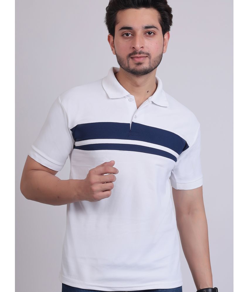     			DENNIN Pack of 1 Cotton Blend Regular Fit Colorblock Half Sleeves Men's Polo T Shirt ( White )