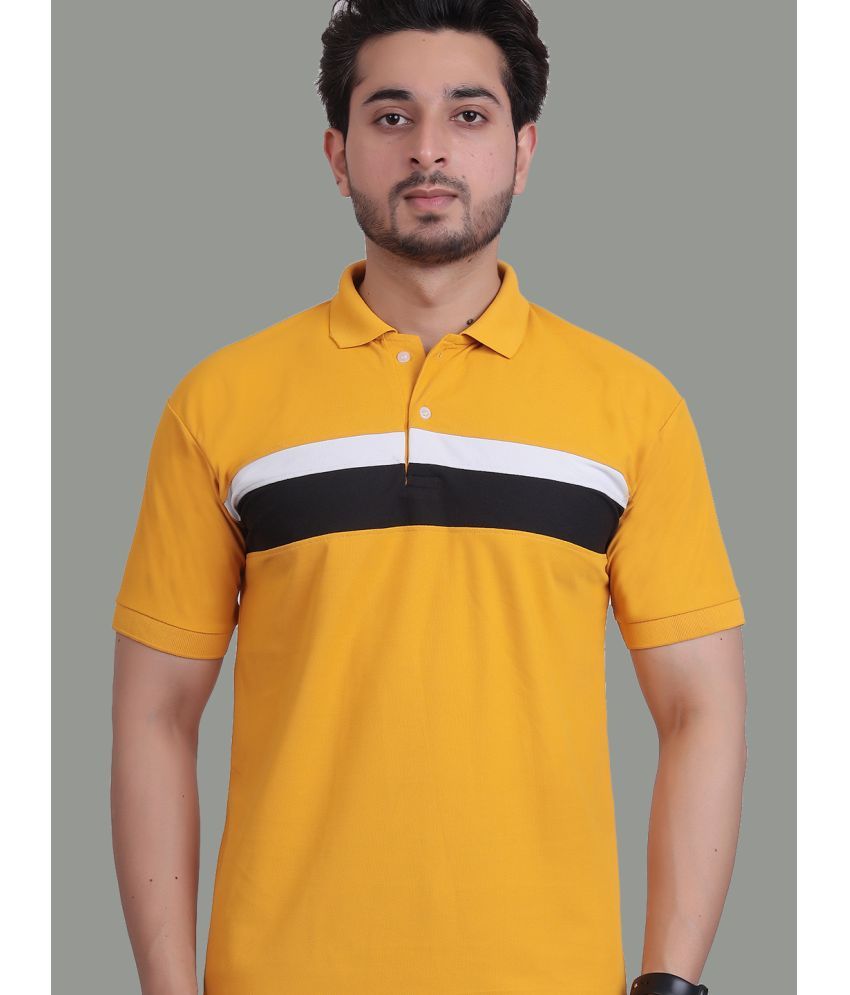     			DENNIN Pack of 1 Cotton Blend Regular Fit Colorblock Half Sleeves Men's Polo T Shirt ( Mustard )