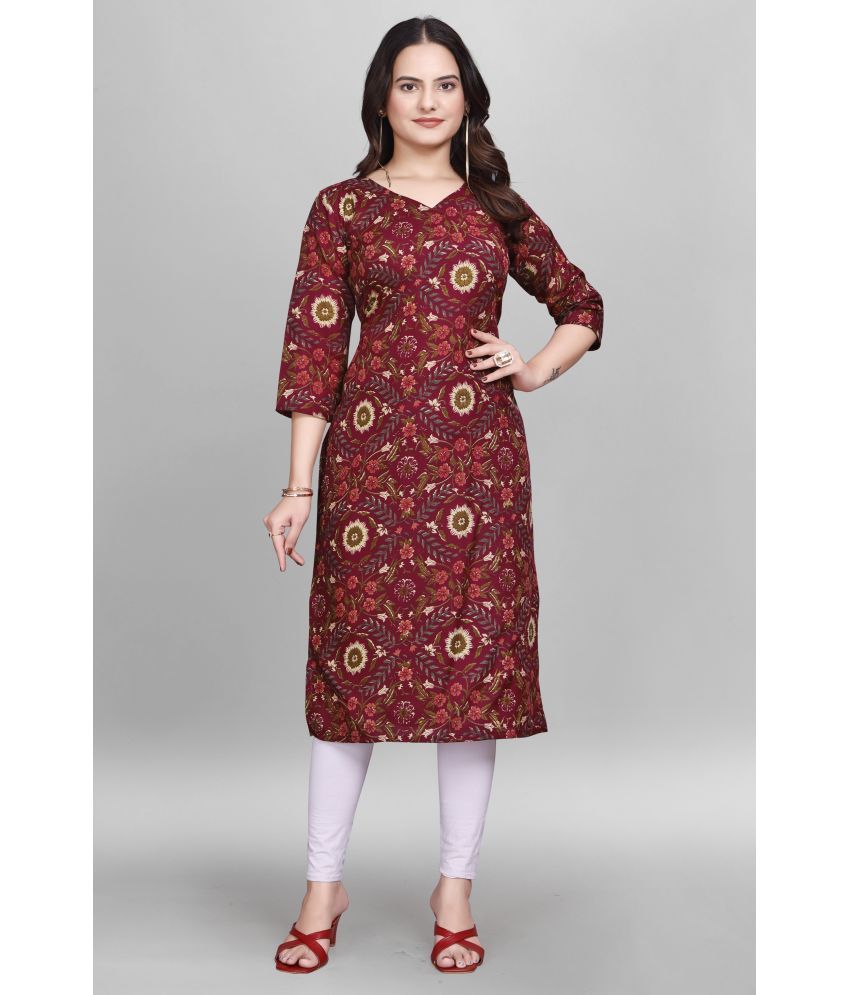     			Devakii Pack of 1 Cotton Blend Printed Straight Women's Kurti - ( Maroon )