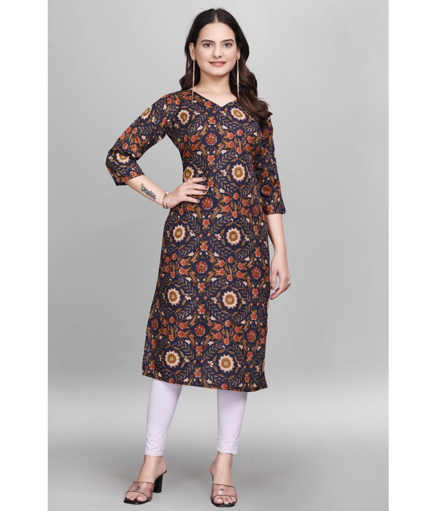     			Devakii Pack of 1 Cotton Blend Printed Straight Women's Kurti - ( Navy )