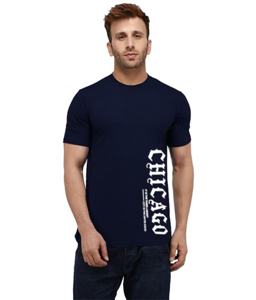     			Glito Cotton Blend Regular Fit Printed Half Sleeves Men's Round T-Shirt - Navy Blue ( Pack of 1 )