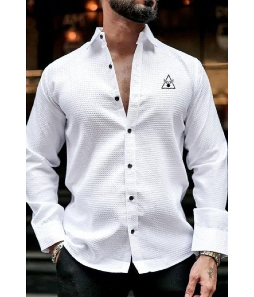     			LENRIZA Cotton Blend Regular Fit Self Design Full Sleeves Men's Casual Shirt - White ( Pack of 1 )