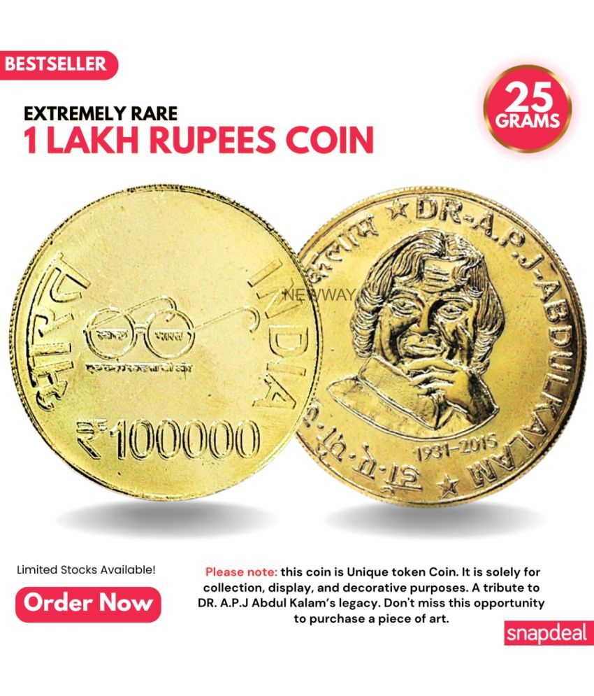     			Most Demanded 1 Lakh Rupees, A.P.J Abdul Kalam Rare Gold-plated Heavy 25 Grams Coin