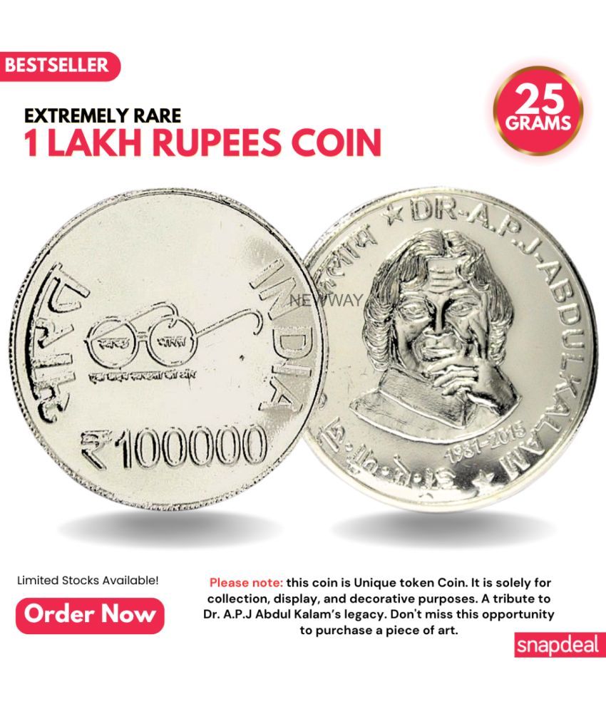     			Most Demanded 1 Lakh Rupees, A.P.J Abdul Kalam Rare Silver-plated Heavy 25 Grams Coin