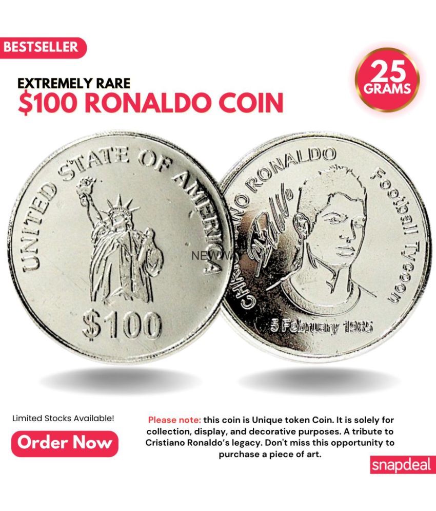     			Most Demanded 100 Dollars, Cristiano Ronaldo - Football Tycoon - Rare Silver-plated Heavy Coin