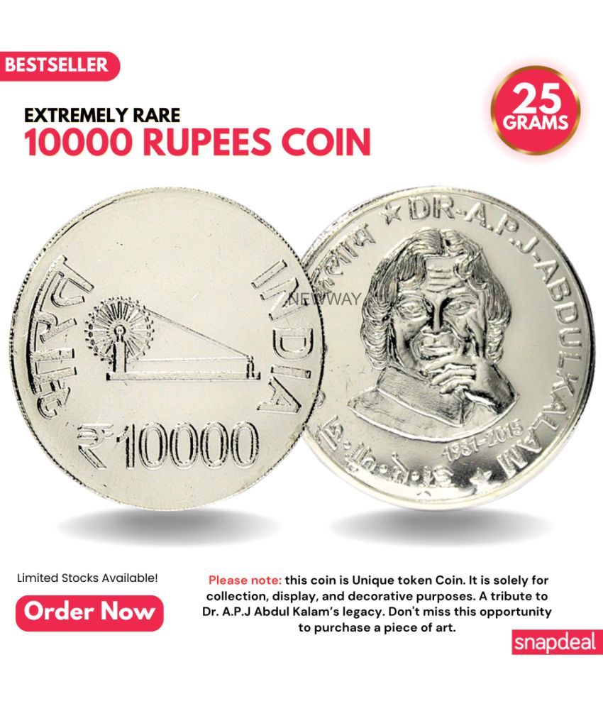     			Most Demanded 10000 Rupees, Dr. A.P.J Abdul Kalam Rare Silver-plated Heavy 25 Grams Coin