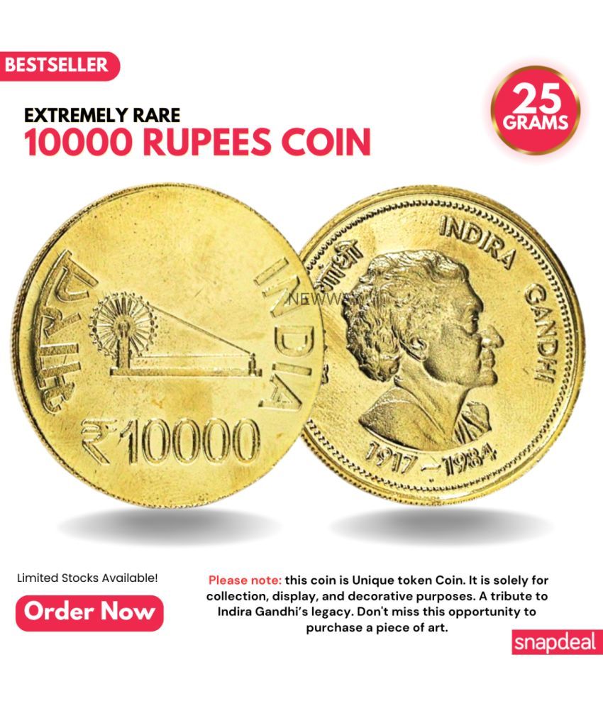     			Most Demanded 10000 Rupees, Indira Gandhi Rare Gold-plated Heavy 25 Grams Coin