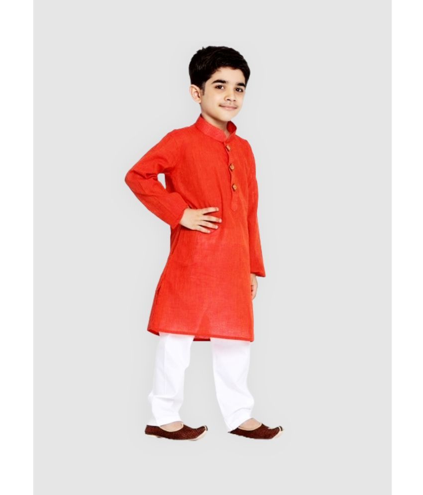     			Oryza Creation Boys Cotton Blend Solid - Pattern Kurta Pyjama Set ( Red , Pack of 1 )