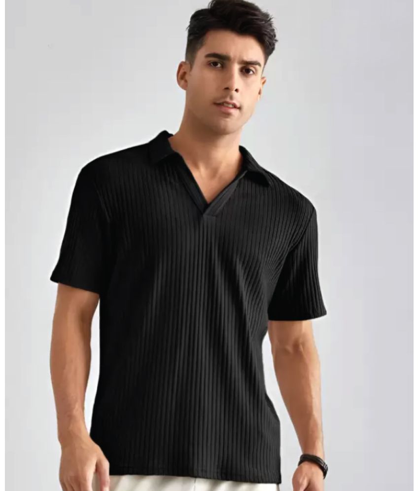     			Christy World Pack of 1 Polyester Regular Fit Striped Half Sleeves Men's Polo T Shirt ( Black )