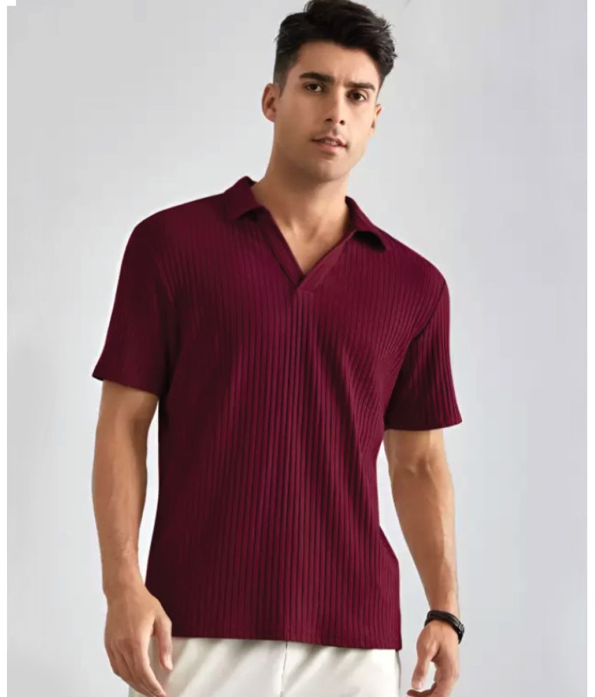     			Christy World Pack of 1 Polyester Regular Fit Striped Half Sleeves Men's Polo T Shirt ( Maroon )