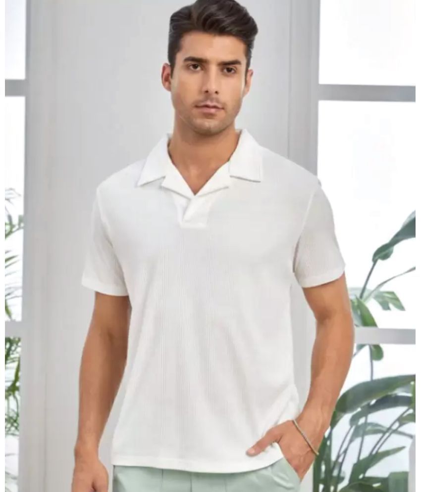     			Christy World Pack of 1 Polyester Regular Fit Striped Half Sleeves Men's Polo T Shirt ( White )