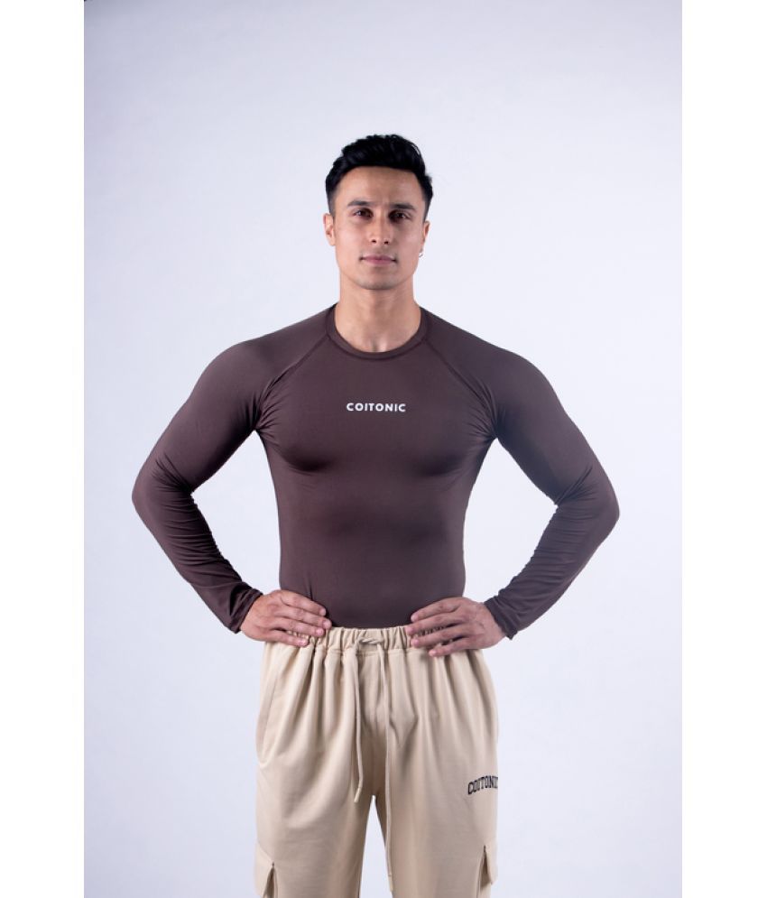     			Coitonic Brown Polyester Slim Fit Men's Compression T-Shirt ( Pack of 1 )