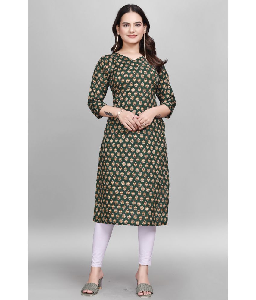     			Devakii Pack of 1 Cotton Blend Printed Straight Women's Kurti - ( Green )