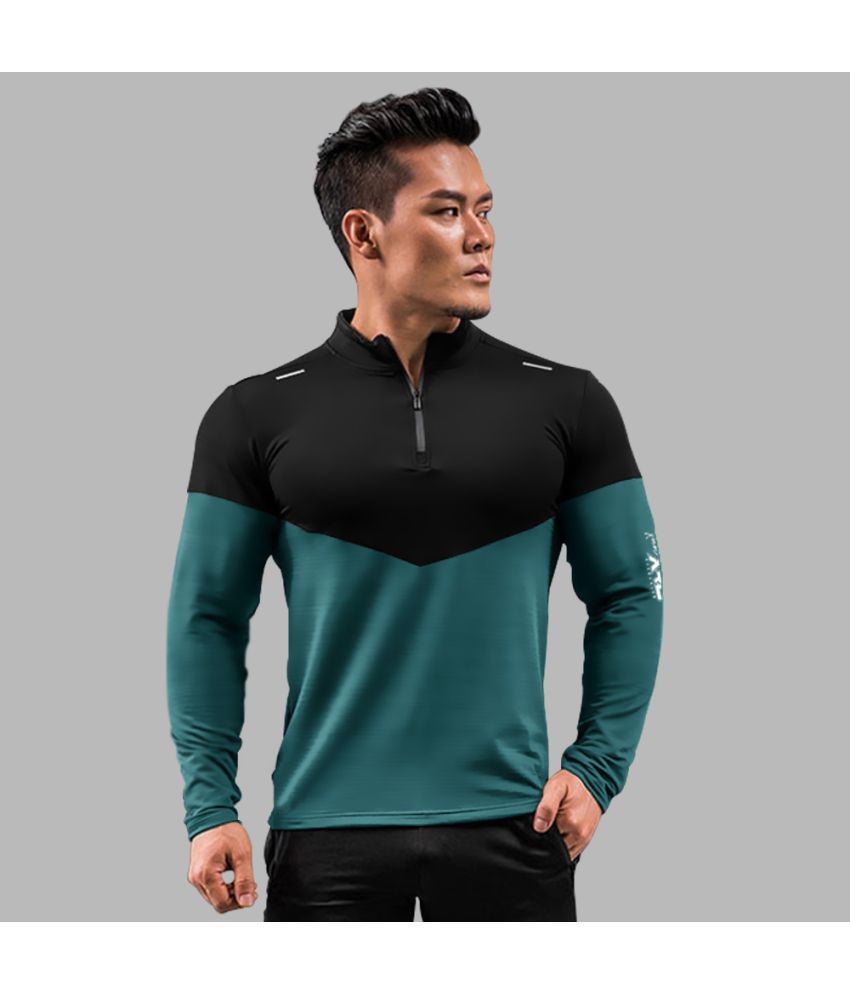     			Eyebogler Polyester Slim Fit Colorblock Full Sleeves Men's High Neck T-Shirt - Green ( Pack of 1 )