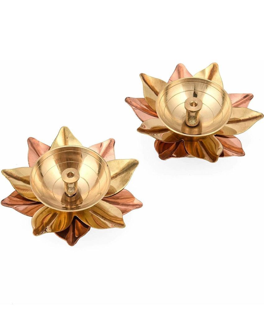     			Fashion Bizz Brass Akhand Lotus/Kamal Diya Brass, Copper Table Diya - Pack of 2