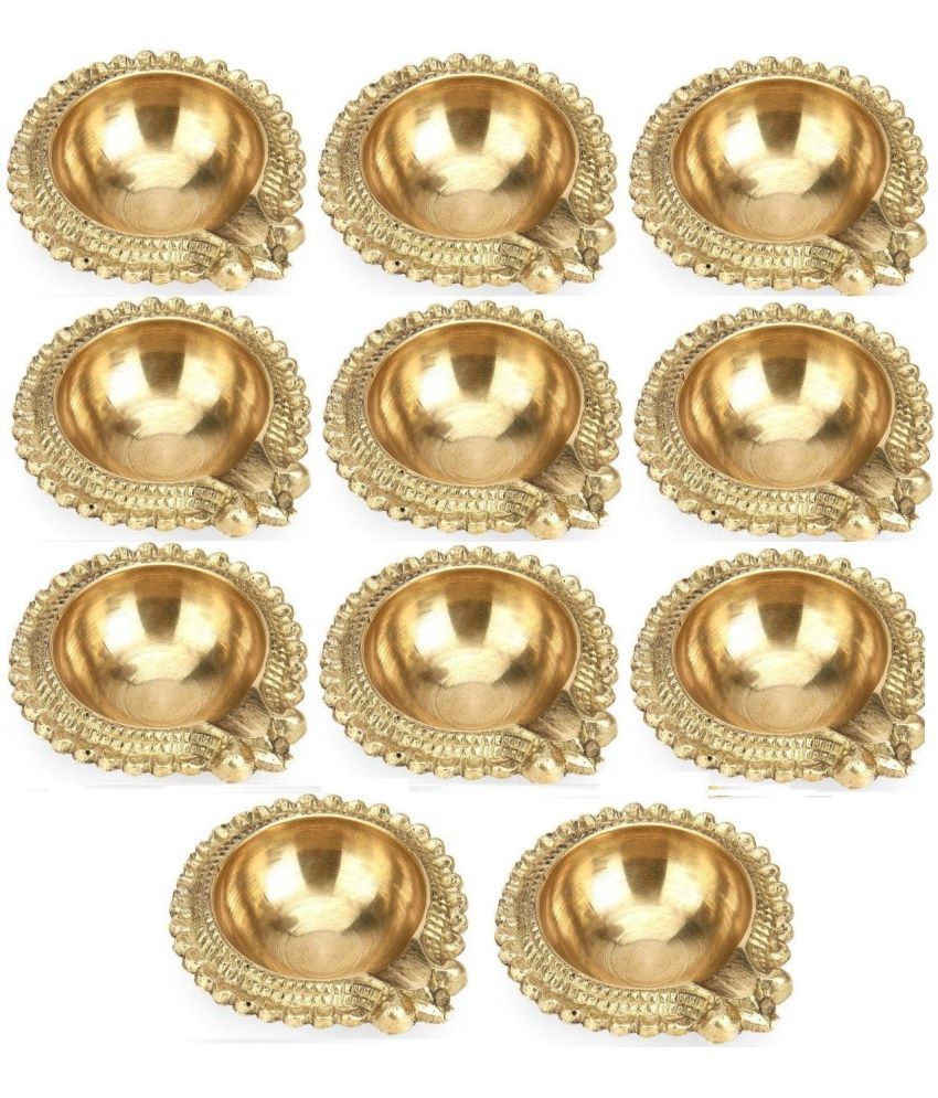     			Fashion Bizz Brass Diwali Kuber Deepak On Stand Table Diya Set Brass Pack of 11