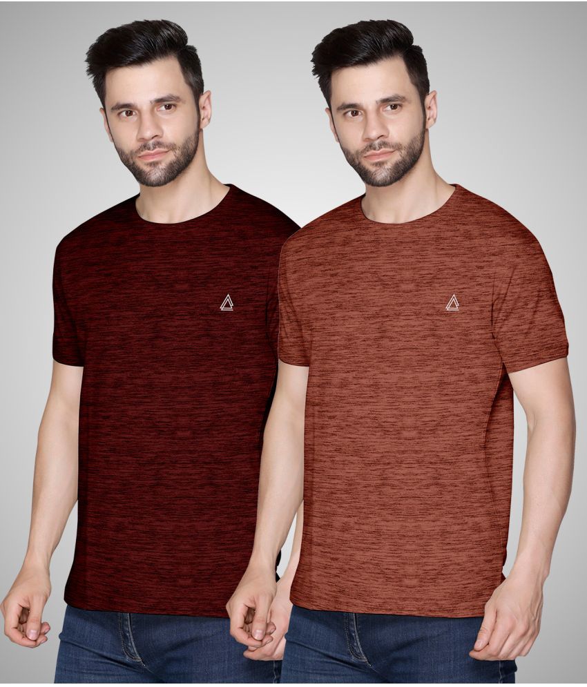     			FTX Polyester Regular Fit Self Design Half Sleeves Men's Round T-Shirt - Red ( Pack of 2 )